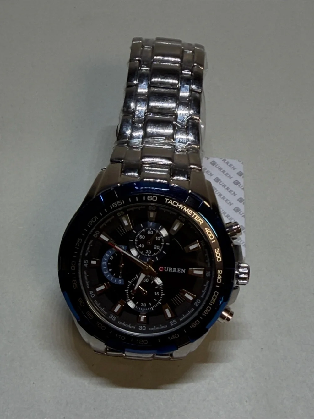 Men's Silver and Black Chronograph Watch